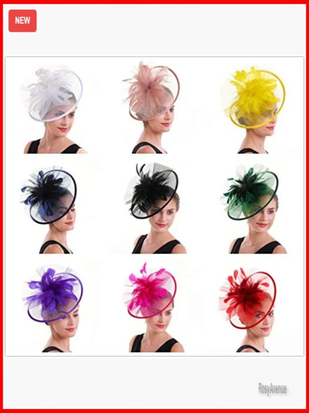 Feather Fascinator Hat with Veil and Flower Clip for Tea Party Derby